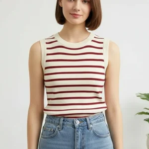 2026 Spring Summer Striped Women Tank Tops Female Elastic Slim Casual Vests Pullover Camis Sleeveless Knitted T-Shirts Crop Tops