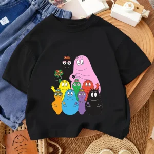 2026 Summer Boys Girls T Shirt Les Barbapapa Cute Cartoon Casual Street Fashion Daily Outfit 3-14Y