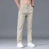 2026 Summer New Men's Ice Silk Casual Pants Elastic Waistband Lightweight Breathable Business Leisure Style Daily Wear Trousers