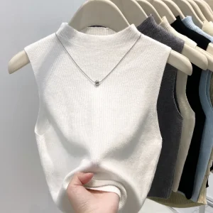 2026 Women Knitted Tank Tops Summer Slim Fit Solid Color Sleeveless Top Basic I-shaped Knitted Vest New O-neck Camis Crop Tops