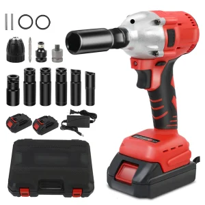 20V Cordless Electric Impact Wrench 1/2 Inch Power Tool Set with Brushless Drill Driver 2 Li-Ion 1500mAh Batteries Single Charge