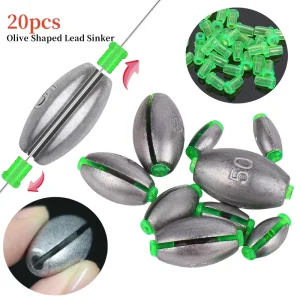 20pcs Olive Shaped Lead Sinker with Plastic Core 2g-30g Olive Shape Slip Opening Mouth Line Weight Shot Sinkers Carp Fishing