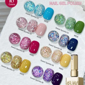 2/16pcs Nail Art Candy Sequins Solid Color Nail Polish Gel Set, Color Sequins with Solid Color Shiny Gloss Nail Art DIY