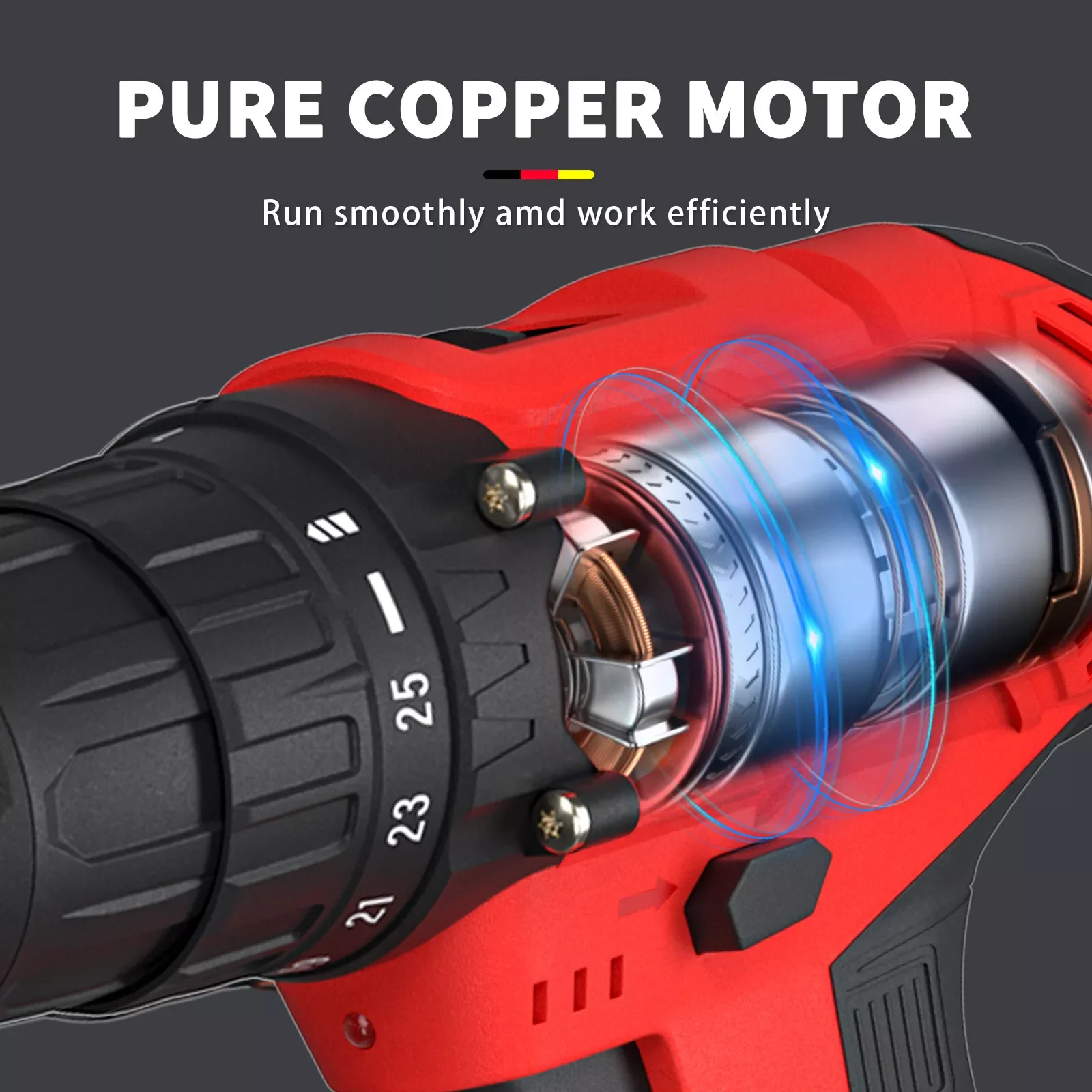 21V Battery Drill,Electric Screwdriver with 45 Nm, 25+1 Tightening Torque Settings,29PCS Accessories,LED Light,Safety Lock Drill - Image 5