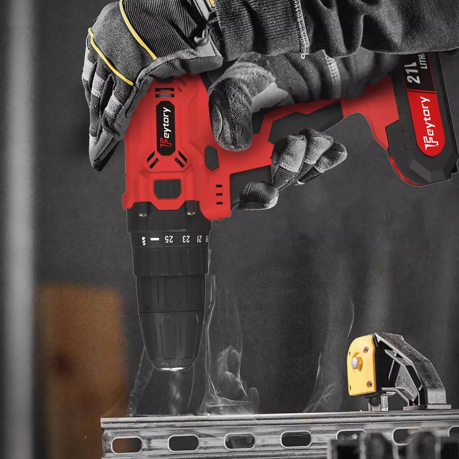 21V Battery Drill,Electric Screwdriver with 45 Nm, 25+1 Tightening Torque Settings,29PCS Accessories,LED Light,Safety Lock Drill - Image 6