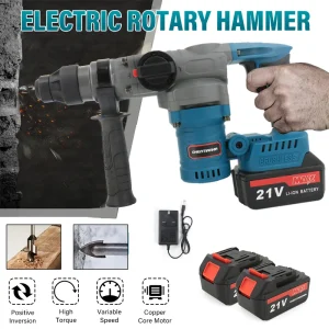 21V Cordless Drill SDS Rotary Electric Impact Hammer With 2 Batteries For Makita