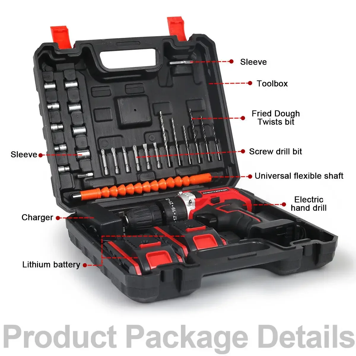 21V Cordless Hand Drill Combi Hammer Impact Drill Driver Electric Screwdriver 2 Battery Set - Image 5
