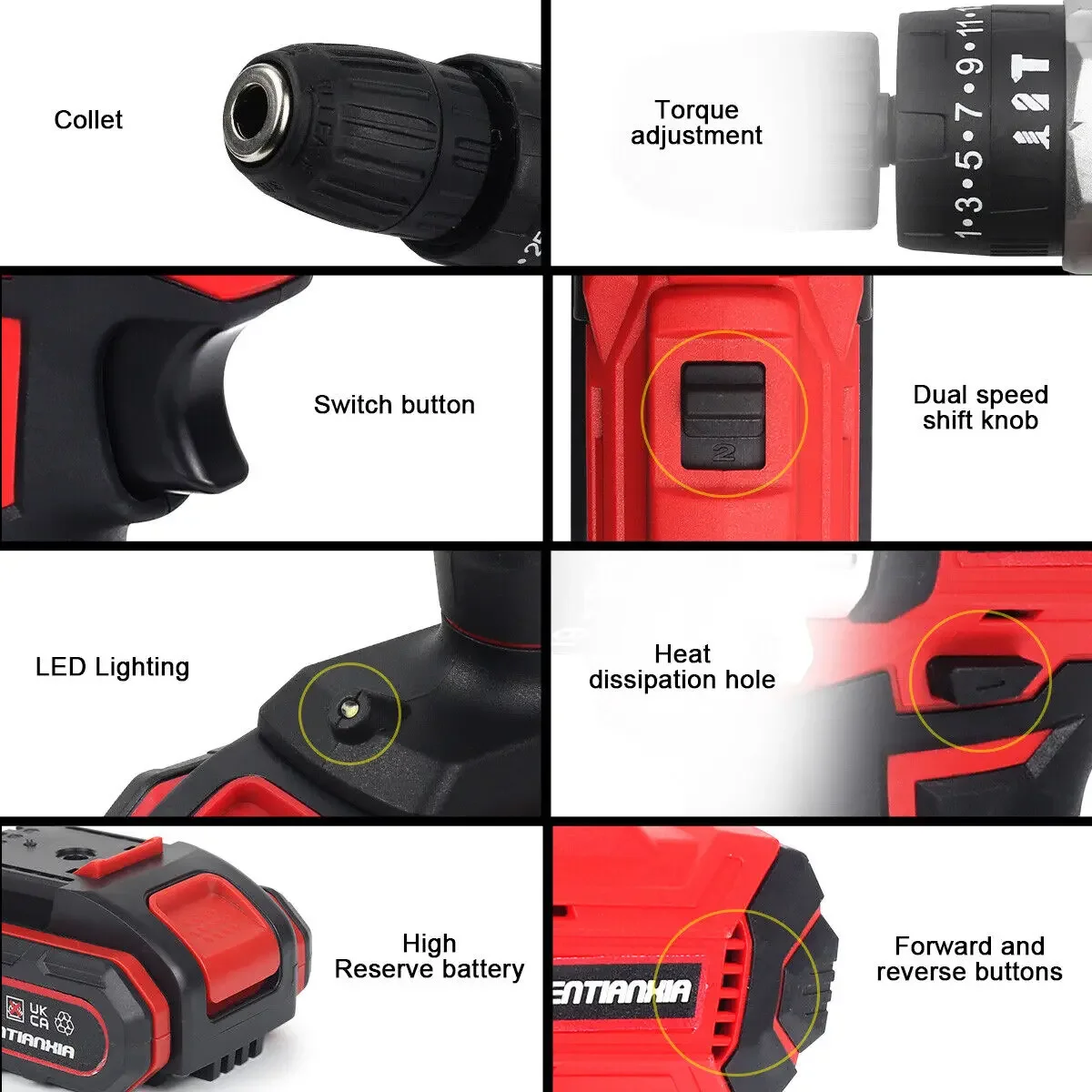 21V Cordless Hand Drill Combi Hammer Impact Drill Driver Electric Screwdriver 2 Battery Set - Image 6