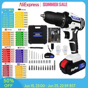 21V Portable Cordless Power Drill Set Impact Screw Driver with 1500mAh Li-Ion Rechargeable Battery 25+1 Torque Setting 45N.m