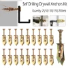 25-200Pcs Self Drilling Drywall Anchors Kit, No Pre-Drill Needed for Gypsum Plasterboard, Easy Installation Screw Anchors