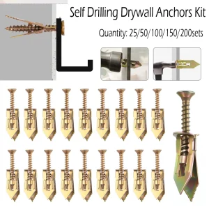 25-200Pcs Self Drilling Drywall Anchors Kit, No Pre-Drill Needed for Gypsum Plasterboard, Easy Installation Screw Anchors