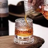 280ML Rotating Whiskey Glass Creative Crystal Premium Beer Cup Str Relief Liquor Cup With Base Straight Drink Mold Wine Glass