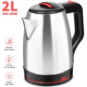 2L 1500-1800W Stainless Steel Electric Kettle Rust-resistant Durable Rapid Heating Kettle for Home Office During Travel