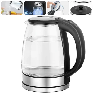 2L Electric Kettle 220V Glass Tea Kettle Home Kitchen Water Heater EU/UK Plug Water Boiler w/ Dry Boiling Protection