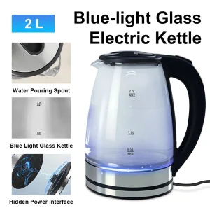 2L Electric Kettle Glass Fast Boil Blue LED household appliance With Stainless Steel Fast Boiling Portable Jug Auto Shut-off