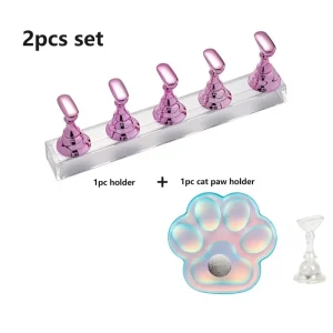 2PCS Set Nail Art Practice Holder DIY Flase Nail Practice Base Press-on False Nail Display Holder Cat Paw Manual Nail Tools Nail