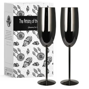 2Pcs Cool Black Unbreakable Stainless Steel Wine Glasses 250ml Metal Cocktail Cups for Party Celebration Bar Drinking Glasses