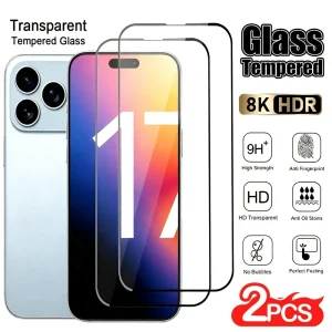 2Pcs Ultra Clear Tempered Glass for iPhone 17 16 15 14 Pro Max Air 17e 16e Screen Protector for iPhone 15 14 Plus 13 12 11 Pro