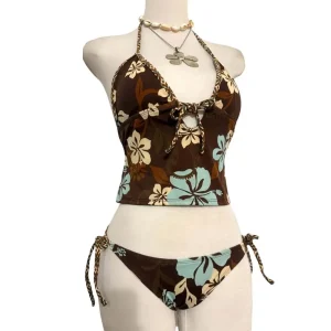 2Pcs/Set Fashion Summer Y2k Beach Bikini Harajuku Punk Women Swimsuit Casual Vintage Beachwear Beach