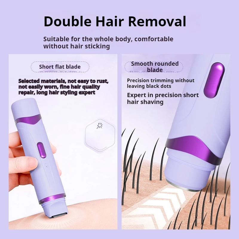 2in1 Electric Razor for Women Painless Hair Removal Rechargeable Body Trimmer Underarm Mustache Epilator Shaver - Image 3