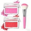 2pcs Matte Embossed Blush & Brush Long Lasting High Pigmented Multi-Purpose Blush Palette Pink Natural Color Rendering Cosmetics