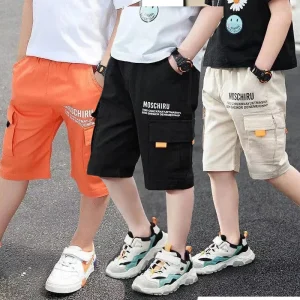 3 Color New Summer Teenage Boys Pants Casual Letter Short Trousers For Kids 4-14 Years Children Comfortable Pants