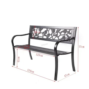 3 Seater Garden Bench Slat Steel Rose Style Park Patio Outdoor Furniture Seat Chair Metal C074 Black