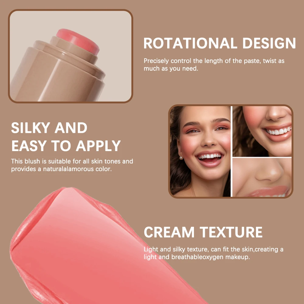 3-in-1Blush Stick Lasting Brightens Facial Cheek Stick Moisturizing Flash Lip Gloss Makeup Lip Gloss Face Rouge - Image 2