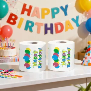 3-layer Happy Birthday printed toilet paper, toilet paper for office and home birthday parties, creative and fun toilet paper