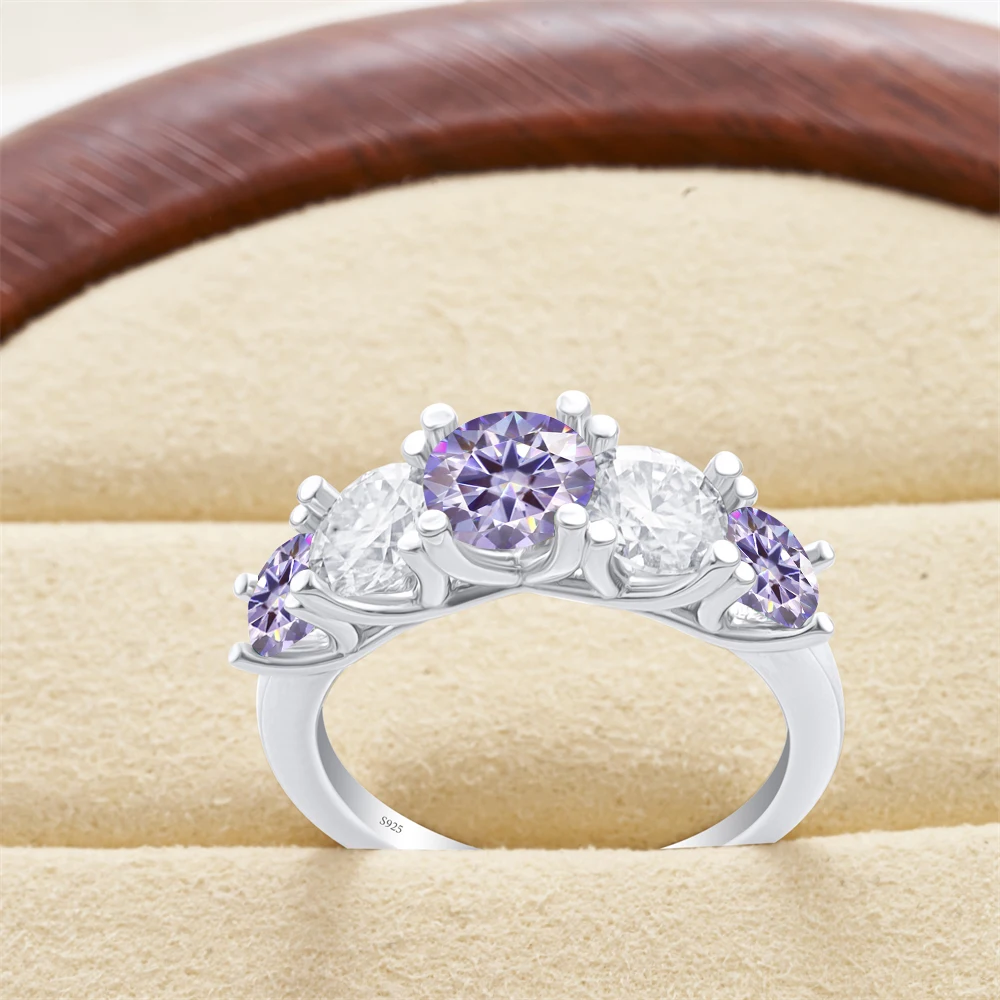 3.6CT All GRA Moissanite Rings for Women 5 Stones Sparkling Diamond Wedding Band S925 Sterling Silver fine Jewelry dating gift - Image 2