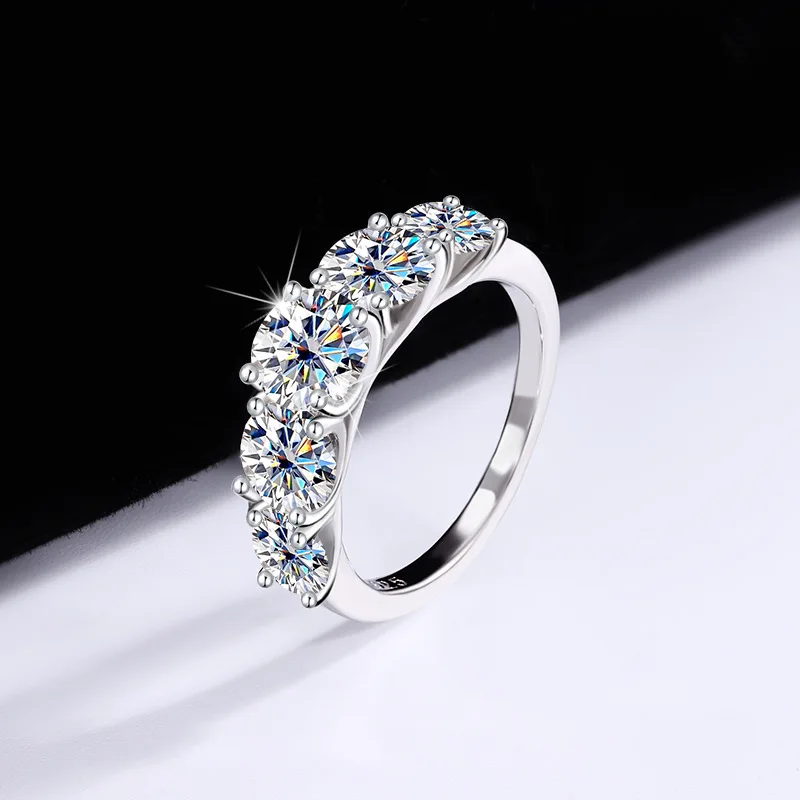 3.6CT All GRA Moissanite Rings for Women 5 Stones Sparkling Diamond Wedding Band S925 Sterling Silver fine Jewelry dating gift - Image 4