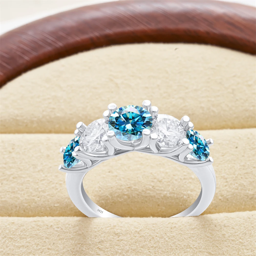 3.6CT All GRA Moissanite Rings for Women 5 Stones Sparkling Diamond Wedding Band S925 Sterling Silver fine Jewelry dating gift