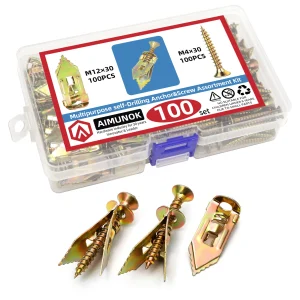 30/60/100set Self Drilling Drywall Anchors with Screws Kit With A 30mm Length High Quality Gypsum Expansion Drywall Anchor Screw