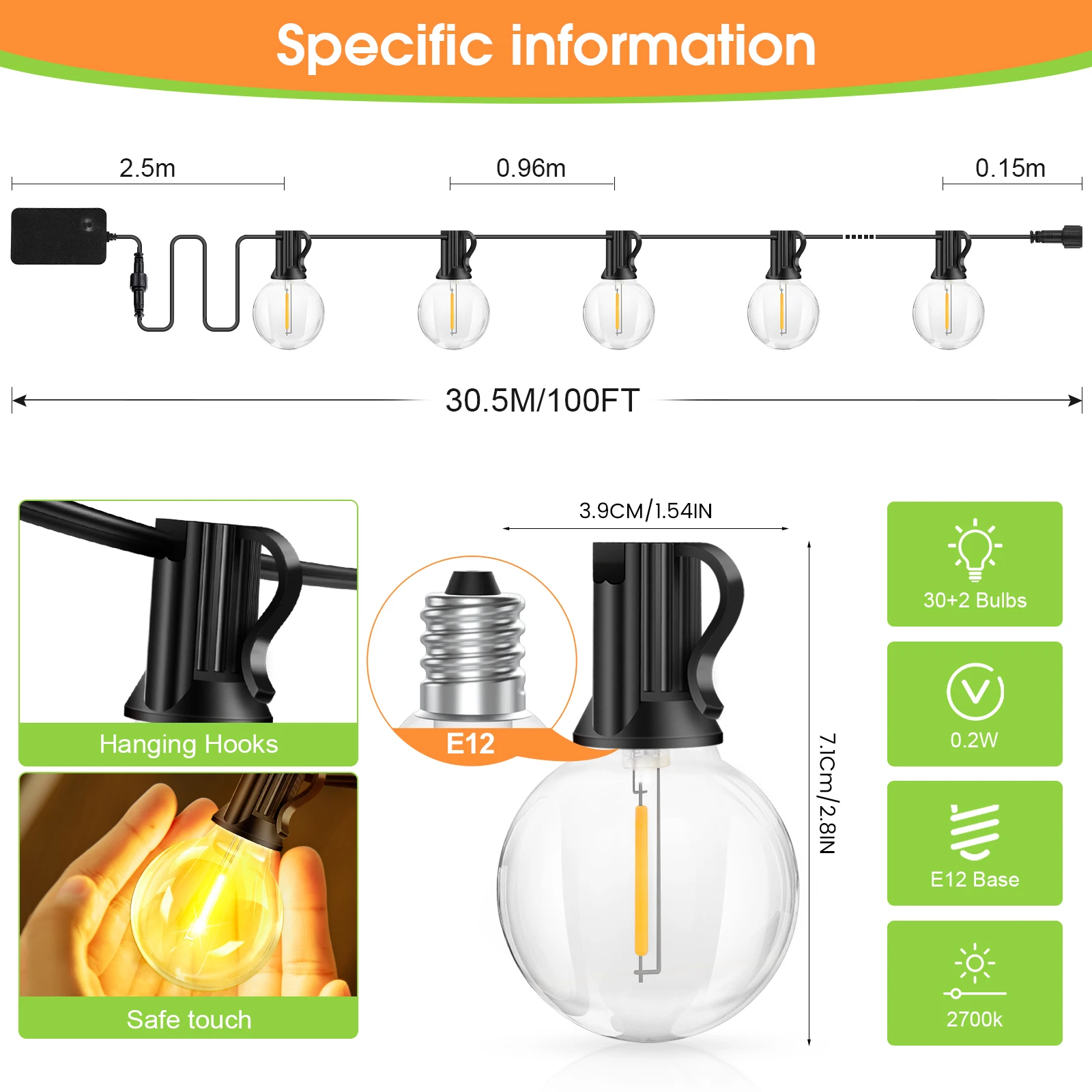 30M Outdoor String Lights G40 LED Festoon Fairy Patio Garland Lamp Wedding Street Camping Garden Birthday Party Decoration Light - Image 2
