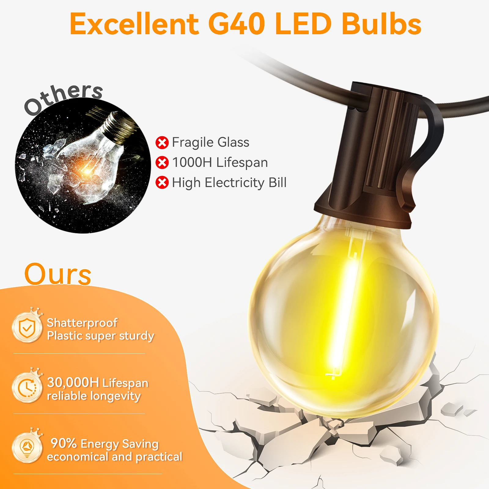 30M Outdoor String Lights G40 LED Festoon Fairy Patio Garland Lamp Wedding Street Camping Garden Birthday Party Decoration Light - Image 3