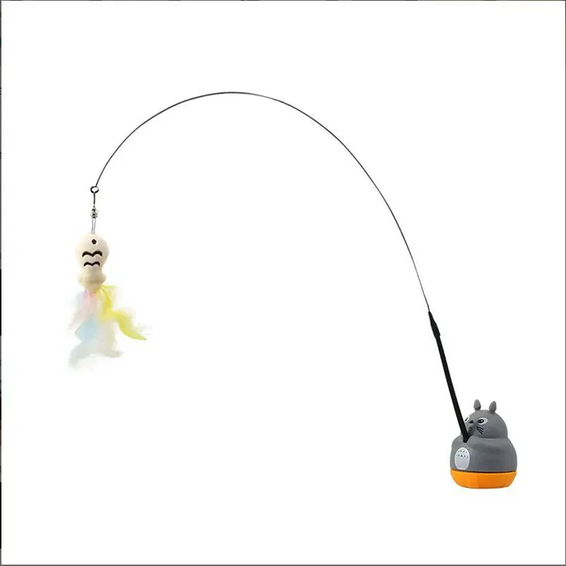 360-Degree Rotating Cat Teaser Toy with Dragon Totoro Design Steel Rod Fish Head with Bell for Cat Entertainment Cat Supplies - Image 6