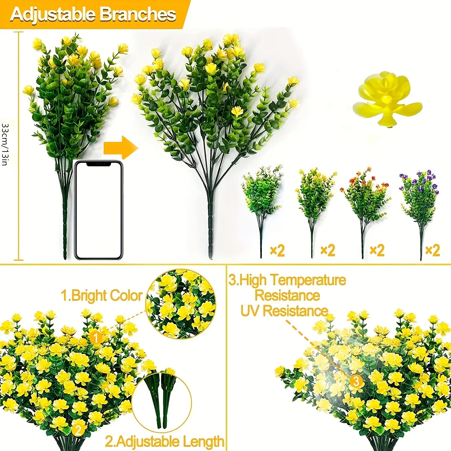 3/8pcs Artificial Flowers For Home And Garden Decor - Realistic Simulation Floral Bouquets And Shrubs For Porch And Outdoor Use - Image 2