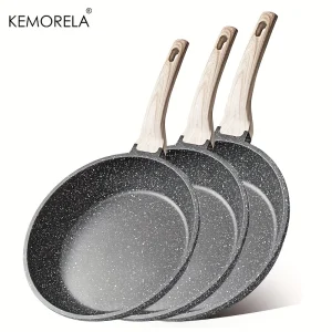 3PCS Ceramic Frying Pan Set Nonstick Healthy Cooking for Omelet & Steak Heat Resistant Handle Dishwasher Safe