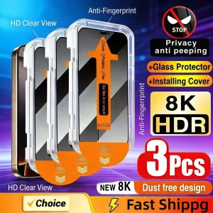 3Pcs Dust Free Installation Privacy Screen Protector For iPhone 17 16 15 14 13 12 11 Pro Max Mini XS X 15 16 Plus Anti-spy Glass