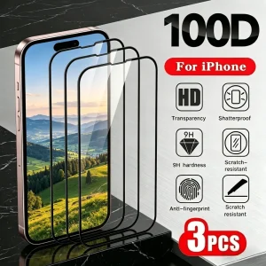 3Pcs Full Coverage Tempered Glass for iPhone 17 16 15 14 Pro Max Air 17e 16e Screen Protector for iPhone 15 14 Plus 13 12 11 Pro