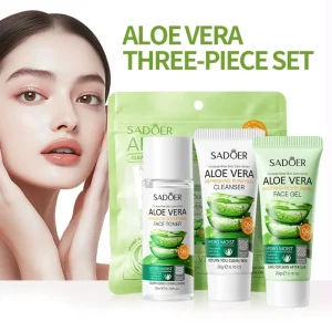 3pcs SADOER Aloe Vera Skin Care Sets Face Wash Facial Cleanser Gel Face Cream Moisturizing Anti-aging Wrinkle Skin Care Kit