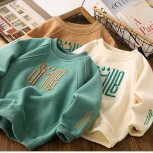4-12 Years Teen Boys Shrit Spring Autumn Solid Letter Sweatshirt For Kids Handsome Children Sports Casual Pullove