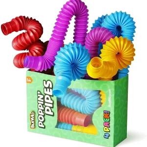 4 Pack Mini Pop Tube Sensory Fidget Toy Colorful Heavy-Duty for Construction Building Educational Toys for Stress Autism ADHD