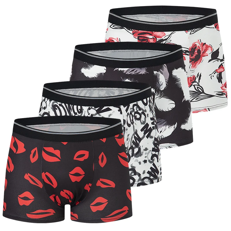 4 Pcs Men's Color Printed Underwear Teenagers Loose Fashion Multi-color Mix And Match Boyshort Sports Fitness Comfortable Shorts - Image 6