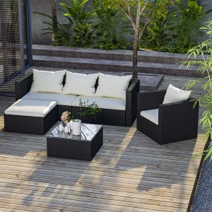 4 Seater Rattan Garden Furniture Corner Sofa Set with Coffee Table, Outdoor Patio Lounge Set for Garden Conservatory Terrace