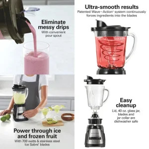 40 Oz Glass Blender with 12 Functions for Smoothies, Puree, Ice Crushing, 700Watts - Black