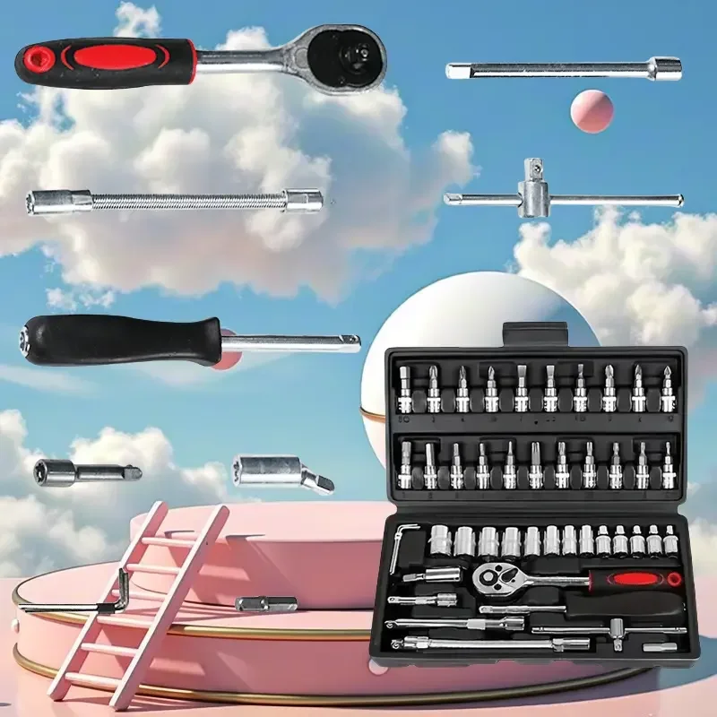 46pcs Socket Wrench Set Motorcycle Car Repair Tool Repair Ratchet Screwdriver Combination Household DIY Mechanical Tool Box - Image 2