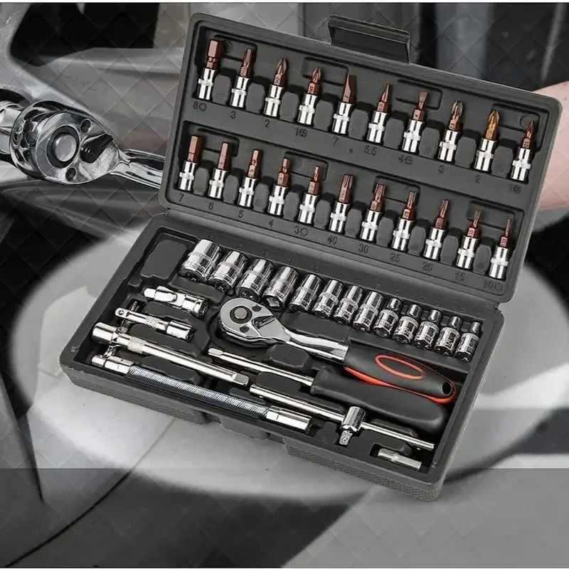 46pcs Socket Wrench Set Motorcycle Car Repair Tool Repair Ratchet Screwdriver Combination Household DIY Mechanical Tool Box - Image 3