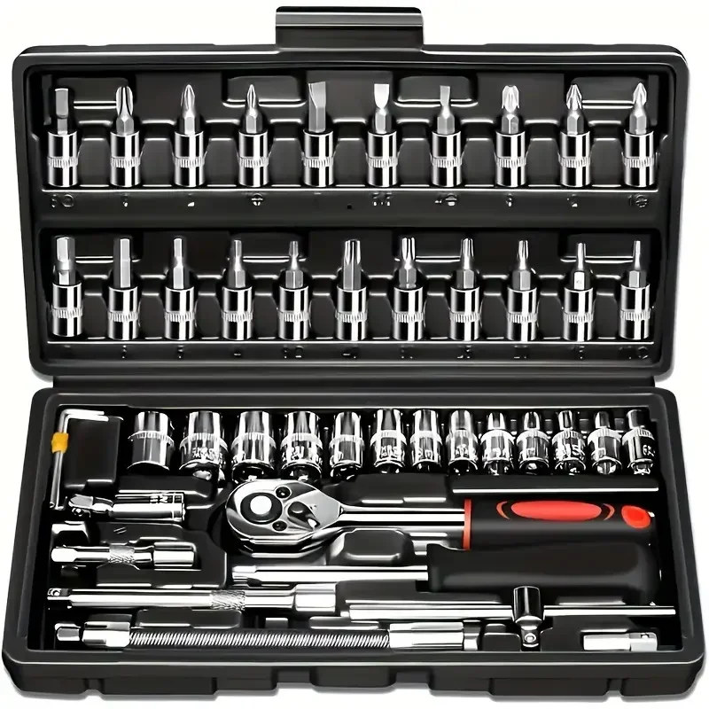 46pcs Socket Wrench Set Motorcycle Car Repair Tool Repair Ratchet Screwdriver Combination Household DIY Mechanical Tool Box - Image 4