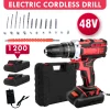 48V Cordless Screwdriver Drill Driver Set Power Electric 25+1 Torque with 1200mAh Battery for DIY Drilling Walls LED Light